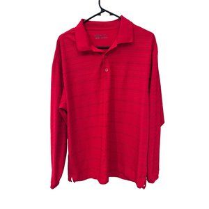 Nike Men's Embroidered Swoosh Long Sleeve Dri-Fit Striped Golf Polo Red Size L